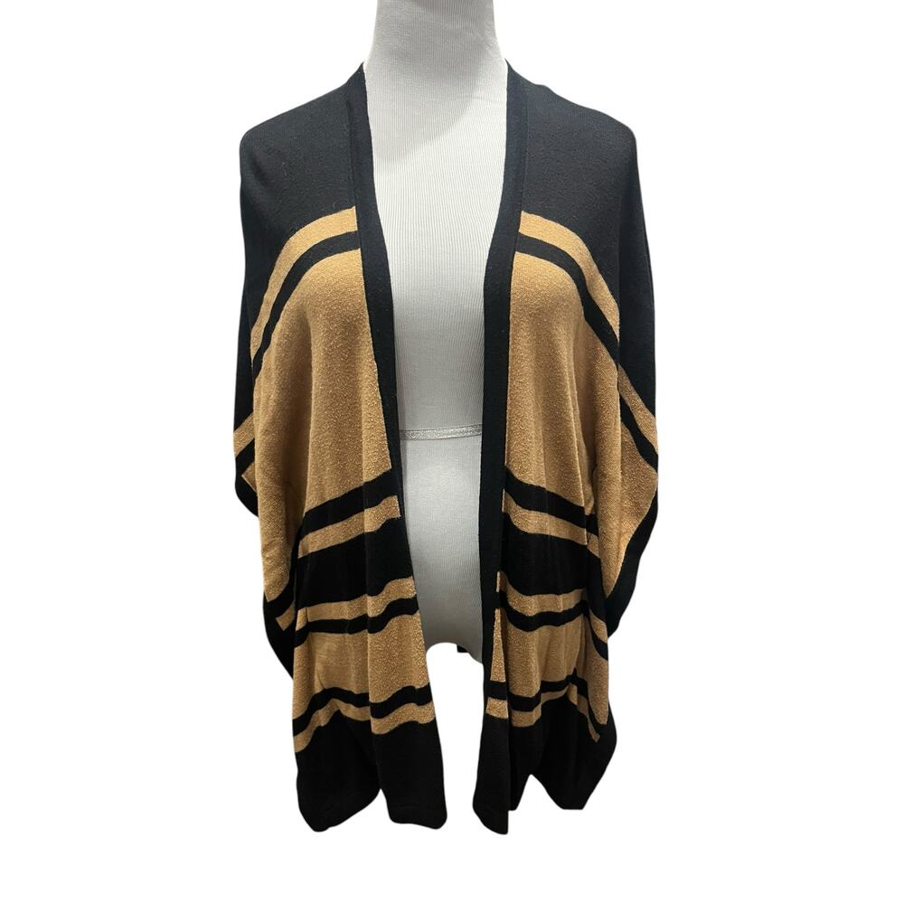 August Silk Women Black Camel Striped Open Cardigan Shrug SIZE Small